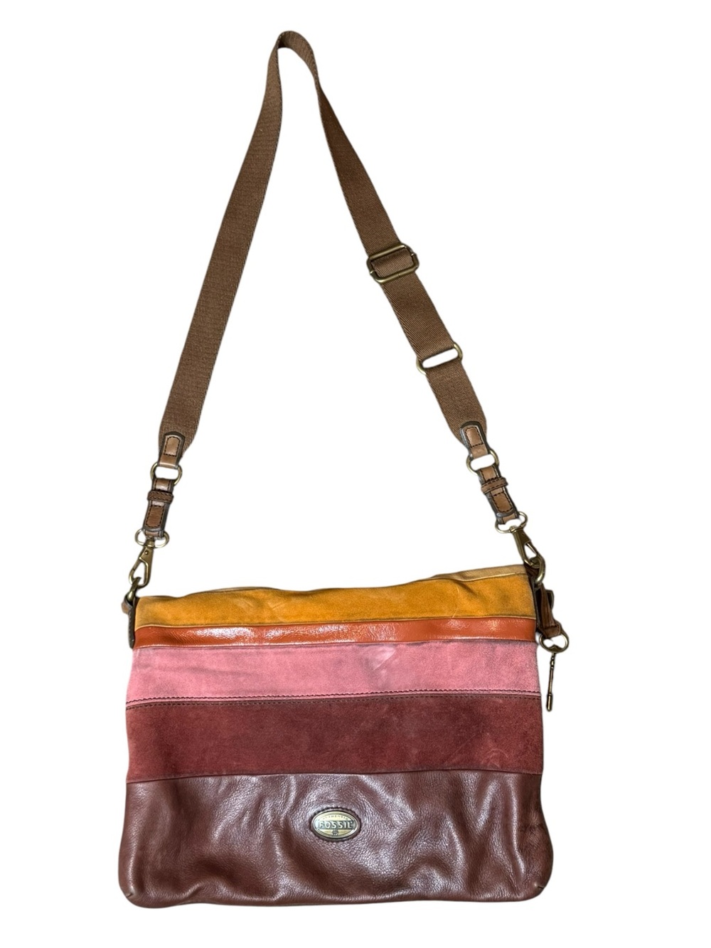 Fossil Explorer Multicolor Leather & Suede Foldover Bag - Picture 5 of 14